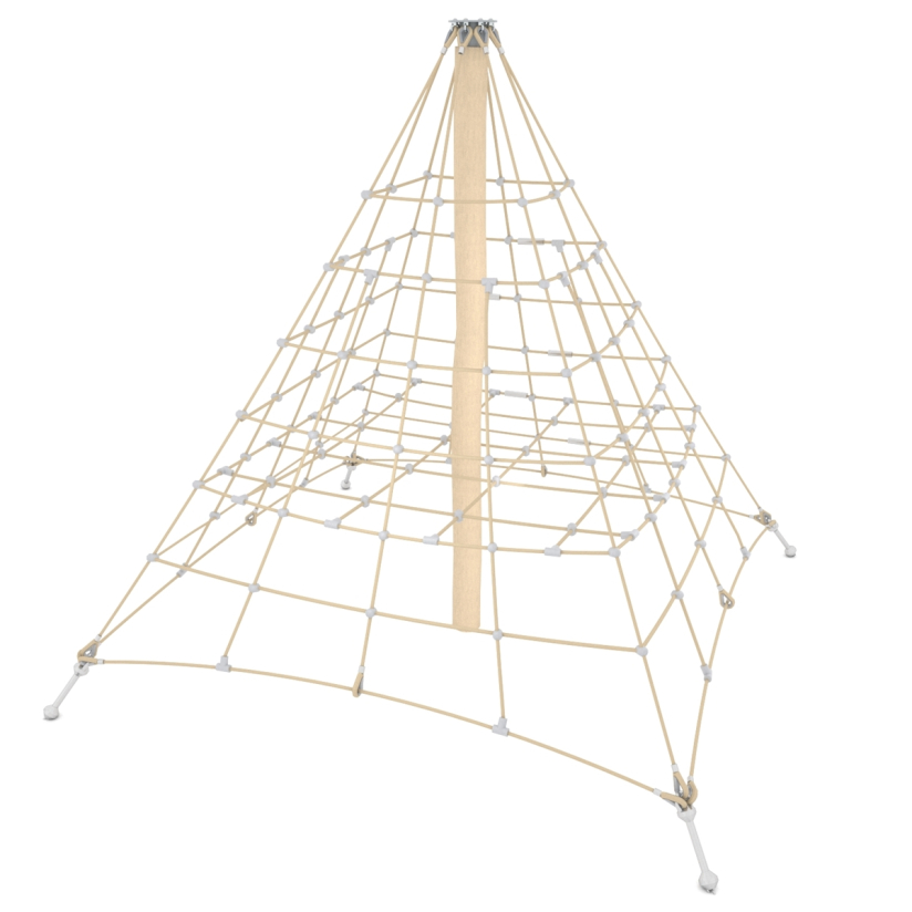 Piramide van touwen en hout