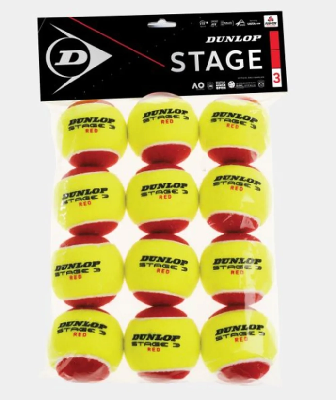 Set van 12 tennisballen DUNLOP Stage 3