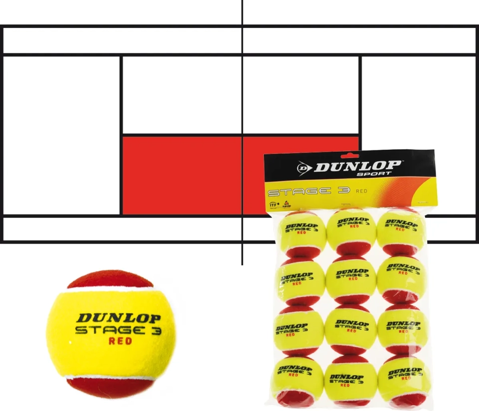 Set van 12 tennisballen DUNLOP Stage 3