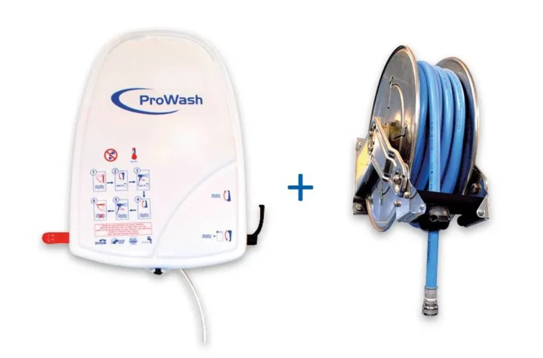 Hygiënecentrale 2 product + roestvrijstalen haspel + 20 m slang